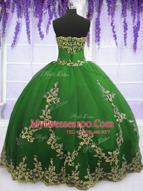 Elegant Tulle Sleeveless Floor Length 15th Birthday Dress and Appliques