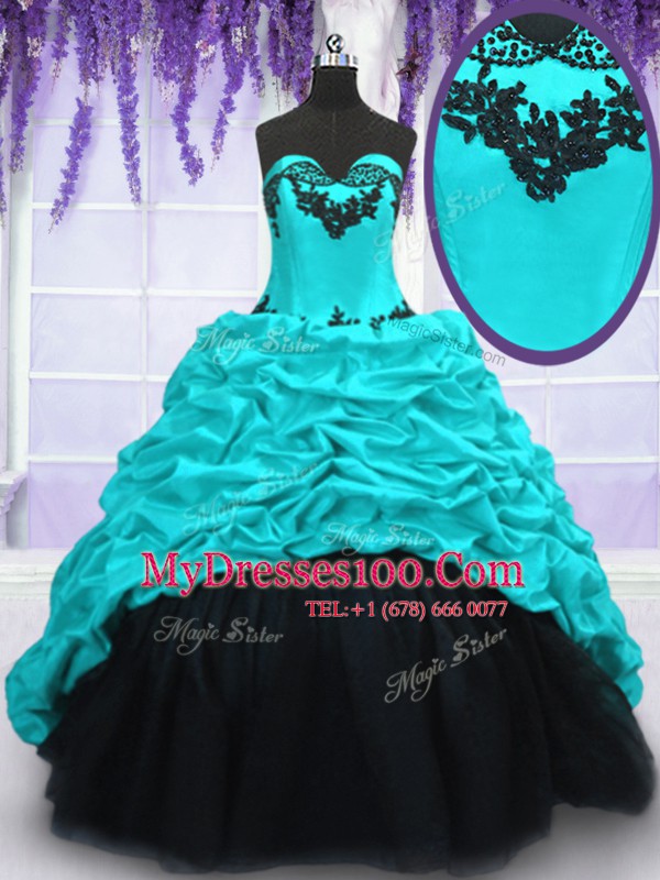 Most Popular Pick Ups Sweetheart Sleeveless Sweep Train Lace Up Sweet 16 Dress Aqua Blue Taffeta