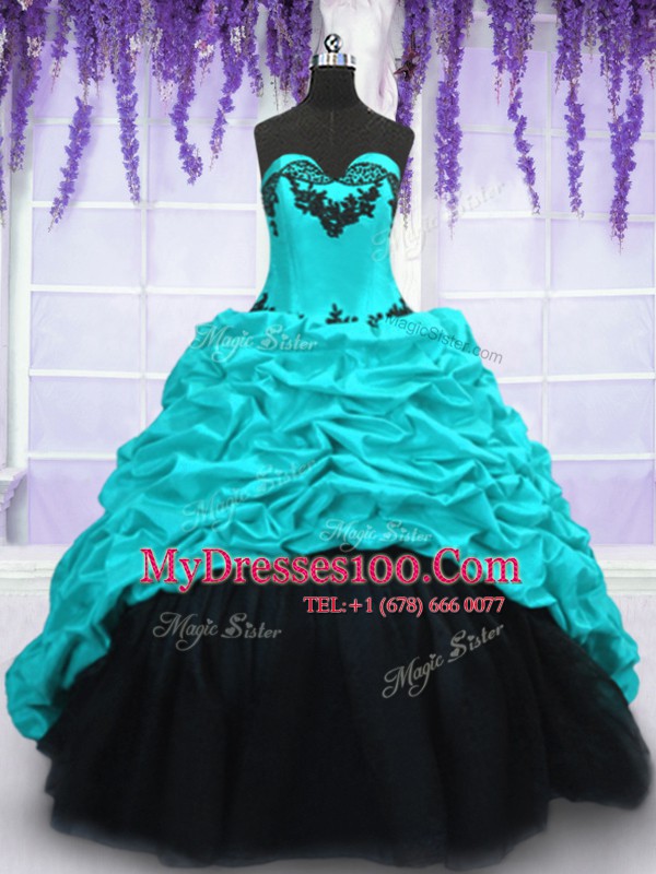 Most Popular Pick Ups Sweetheart Sleeveless Sweep Train Lace Up Sweet 16 Dress Aqua Blue Taffeta