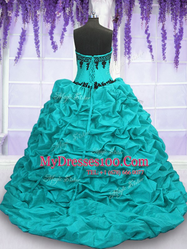 Most Popular Pick Ups Sweetheart Sleeveless Sweep Train Lace Up Sweet 16 Dress Aqua Blue Taffeta