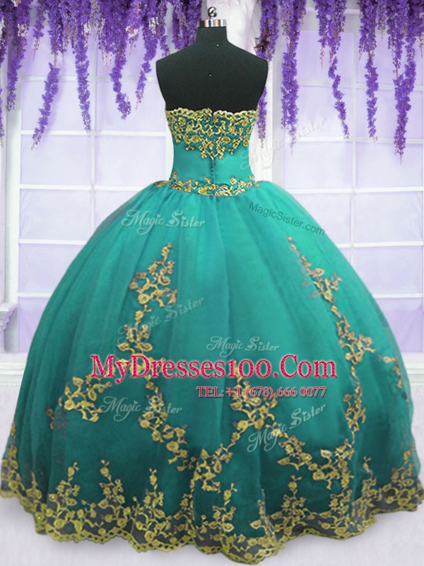 Aqua Blue Zipper Quinceanera Dress Appliques Sleeveless Floor Length