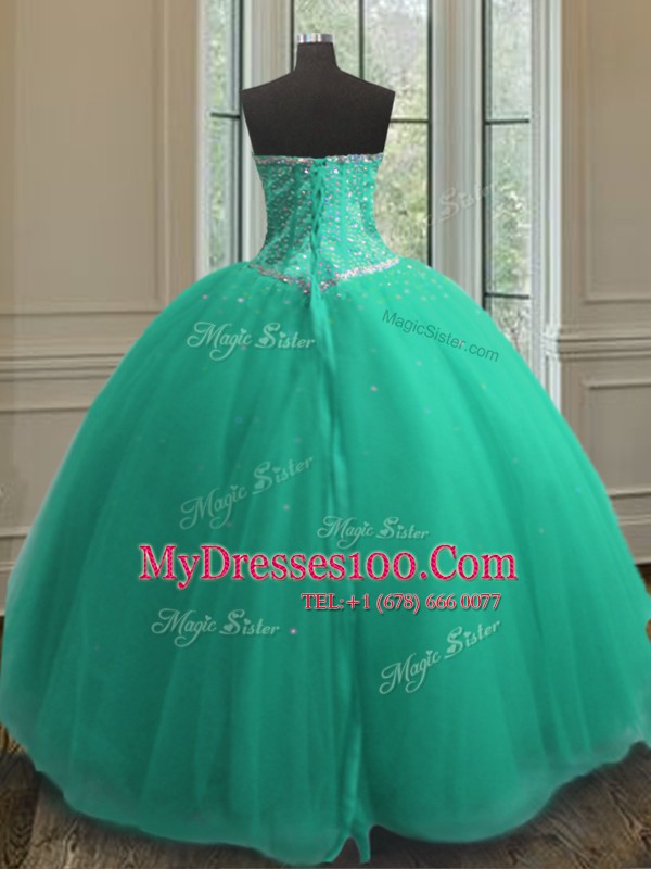 Stylish Turquoise Sleeveless Beading and Sequins Floor Length Sweet 16 Quinceanera Dress