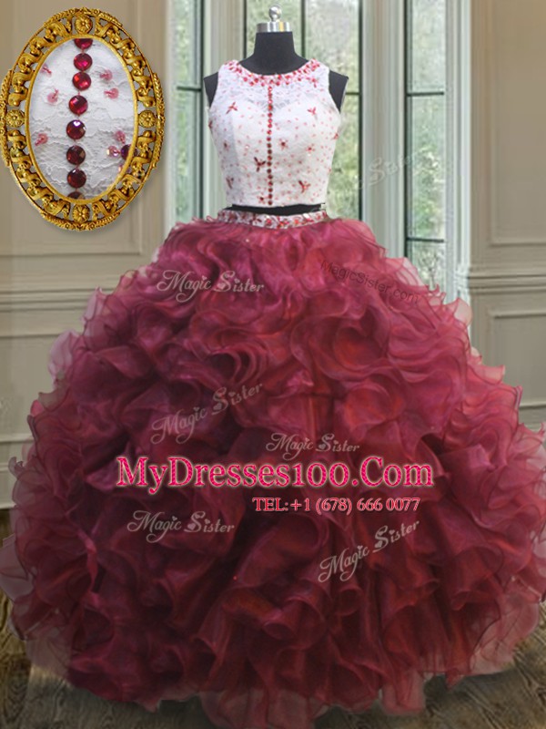 Best Scoop Sleeveless Organza Quinceanera Gown Appliques and Ruffles Clasp Handle