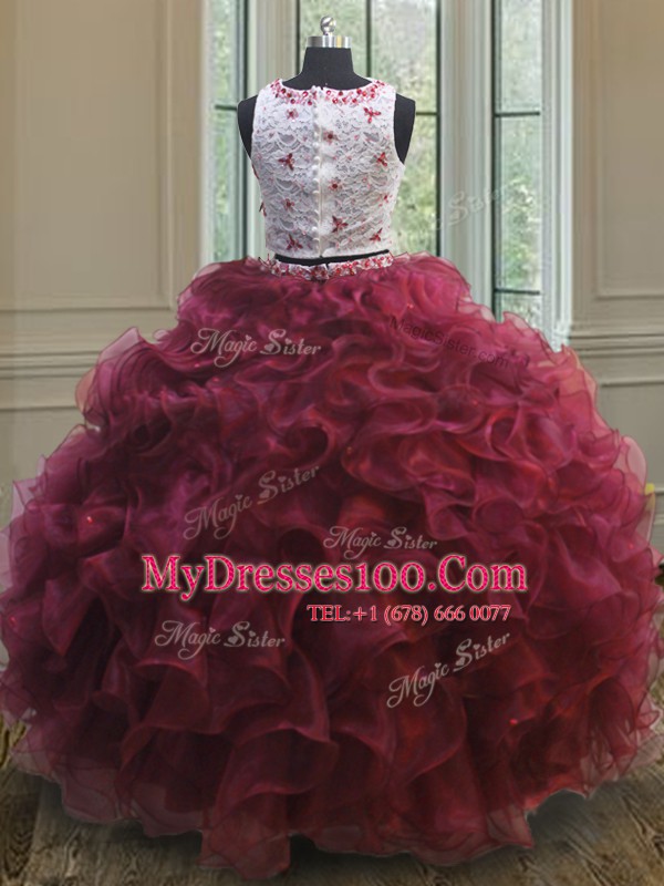 Best Scoop Sleeveless Organza Quinceanera Gown Appliques and Ruffles Clasp Handle
