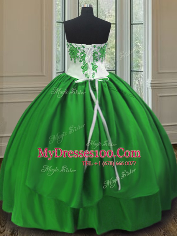 Green Sweet 16 Dresses Military Ball and Sweet 16 and Quinceanera and For with Embroidery Sweetheart Sleeveless Lace Up