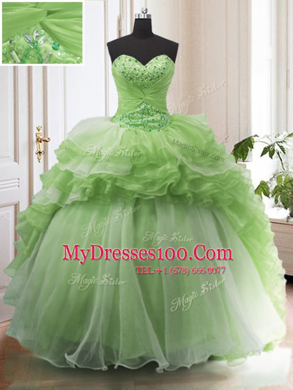 Sleeveless Court Train Beading and Ruffled Layers Lace Up Quinceanera Dress