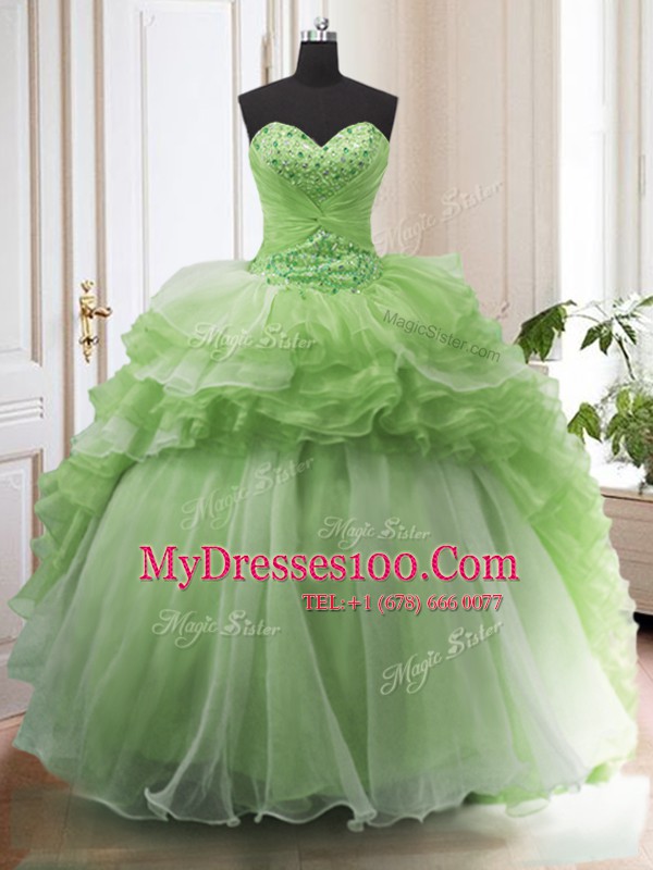 Sleeveless Court Train Beading and Ruffled Layers Lace Up Quinceanera Dress