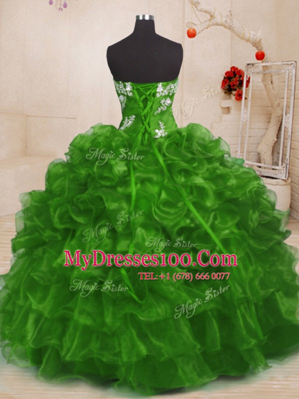 Low Price Ball Gowns Organza Strapless Sleeveless Beading and Appliques Floor Length Lace Up Quince Ball Gowns