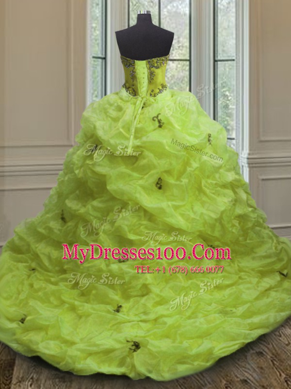 Extravagant Yellow Green Sweetheart Neckline Beading and Appliques and Pick Ups Quinceanera Gown Sleeveless Lace Up