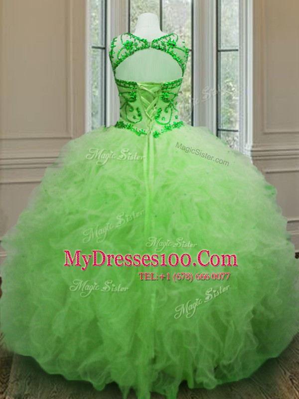 Pretty Scoop Sleeveless Tulle Lace Up Quinceanera Gown for Military Ball and Sweet 16 and Quinceanera