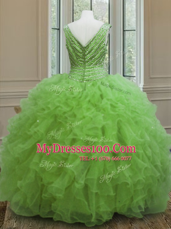Sleeveless Floor Length Beading and Ruffles Zipper Sweet 16 Quinceanera Dress
