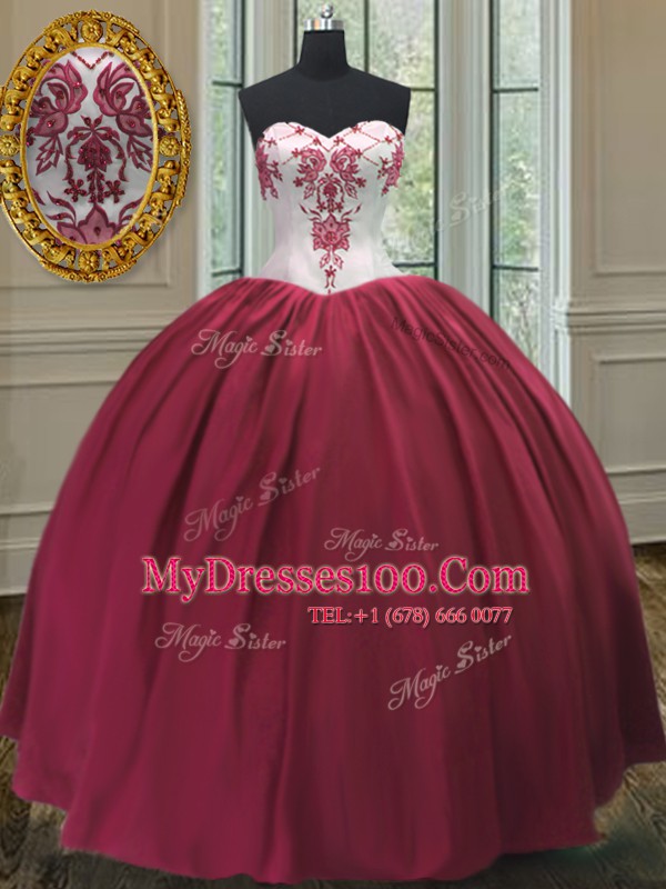 Burgundy Lace Up Sweetheart Embroidery Sweet 16 Dresses Taffeta Sleeveless