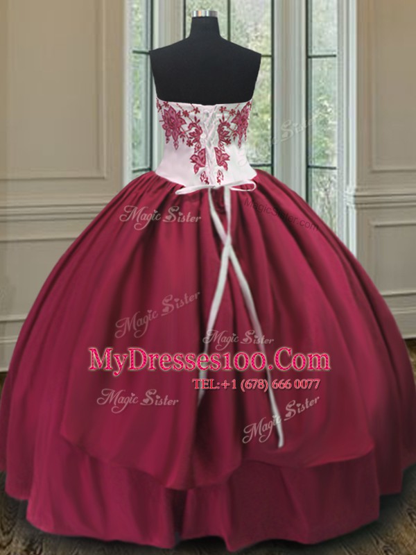 Burgundy Lace Up Sweetheart Embroidery Sweet 16 Dresses Taffeta Sleeveless