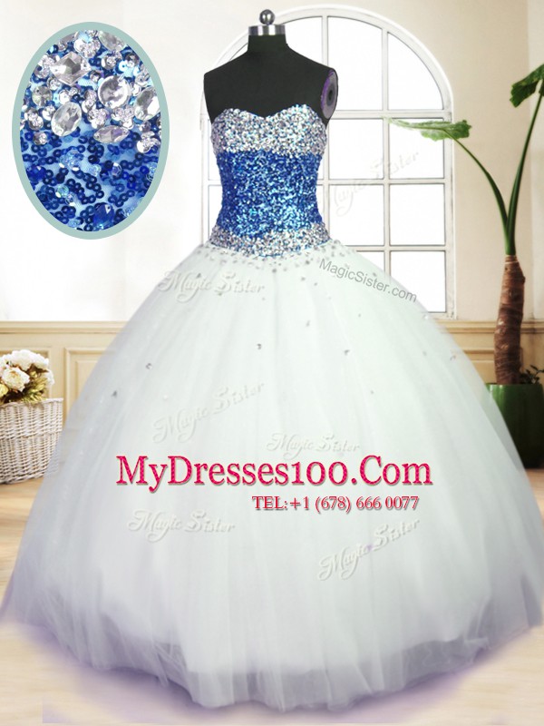 Custom Made White Ball Gowns Beading Vestidos de Quinceanera Lace Up Tulle Sleeveless Floor Length