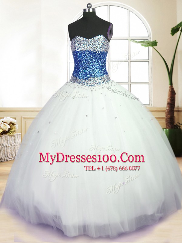 Custom Made White Ball Gowns Beading Vestidos de Quinceanera Lace Up Tulle Sleeveless Floor Length