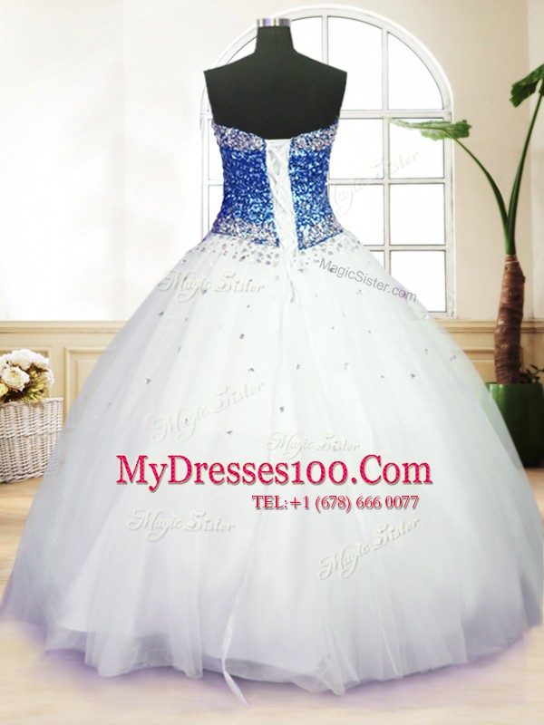 Custom Made White Ball Gowns Beading Vestidos de Quinceanera Lace Up Tulle Sleeveless Floor Length