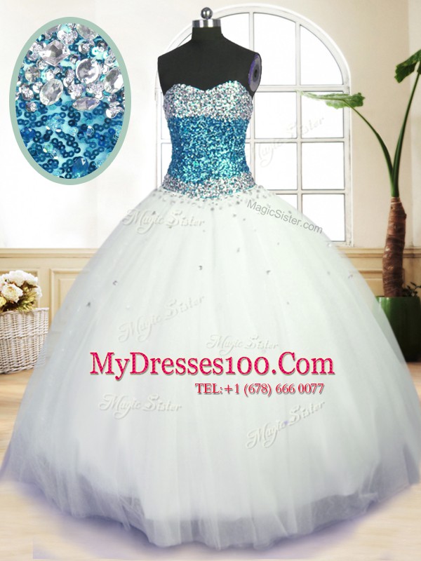 Floor Length Ball Gowns Sleeveless White Quinceanera Gowns Lace Up