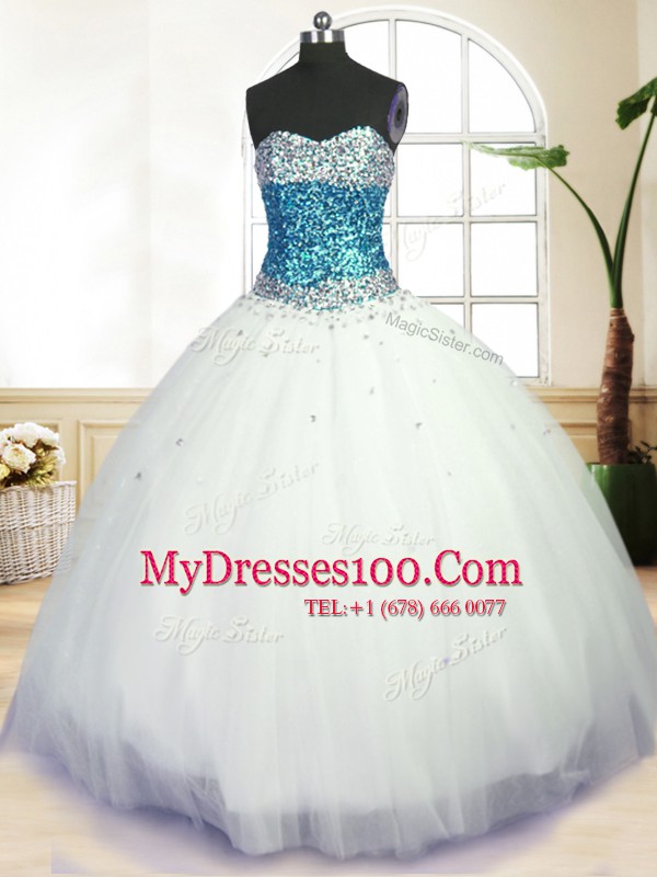 Floor Length Ball Gowns Sleeveless White Quinceanera Gowns Lace Up