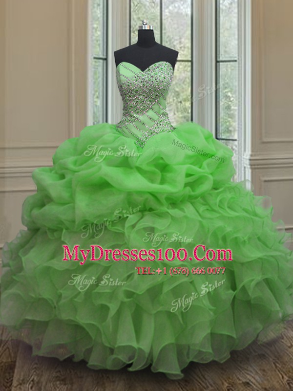 Amazing Beading and Ruffles and Pick Ups 15 Quinceanera Dress Lace Up Sleeveless Floor Length