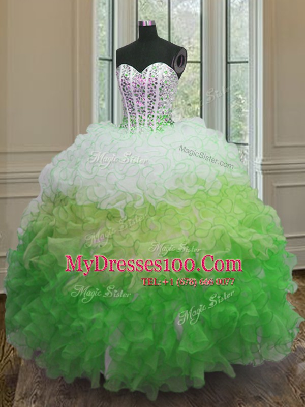 Latest Multi-color Sweet 16 Dress Military Ball and Sweet 16 and Quinceanera and For with Beading and Ruffles and Sashes ribbons Sweetheart Sleeveless Lace Up