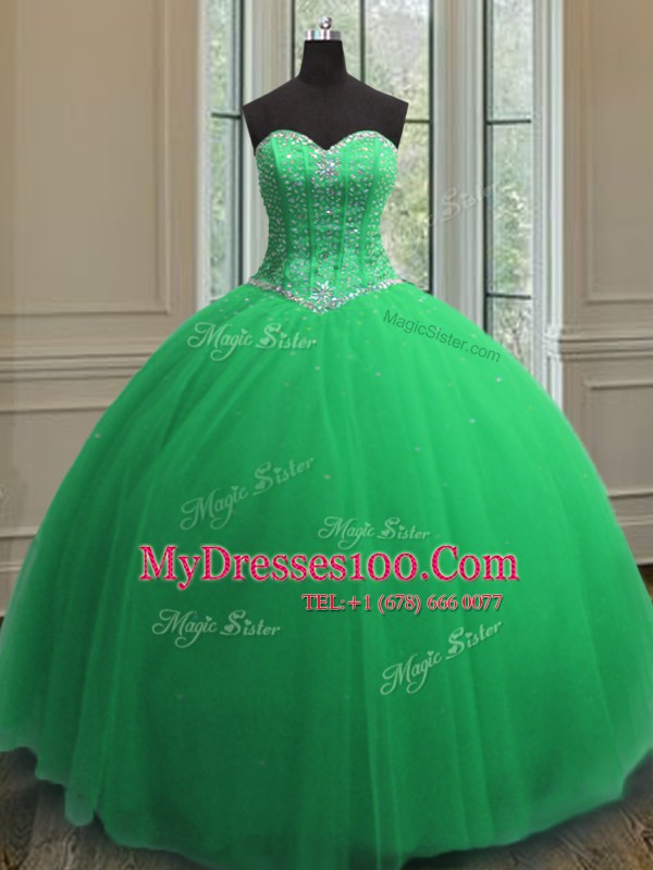 Tulle Lace Up Quinceanera Dresses Sleeveless Floor Length Beading and Sequins