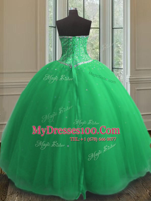 Tulle Lace Up Quinceanera Dresses Sleeveless Floor Length Beading and Sequins