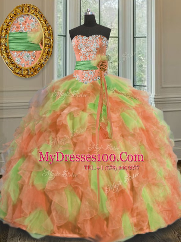 Modern Multi-color Sweetheart Lace Up Beading and Ruffles and Sashes ribbons 15th Birthday Dress Sleeveless