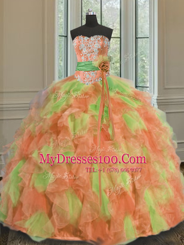 Modern Multi-color Sweetheart Lace Up Beading and Ruffles and Sashes ribbons 15th Birthday Dress Sleeveless