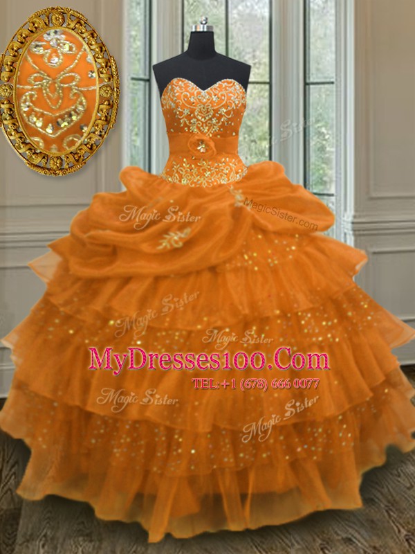 Sleeveless Beading and Ruffled Layers and Pick Ups Lace Up Quince Ball Gowns