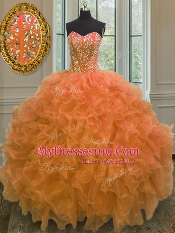 Sleeveless Lace Up Floor Length Beading and Ruffles Sweet 16 Dresses
