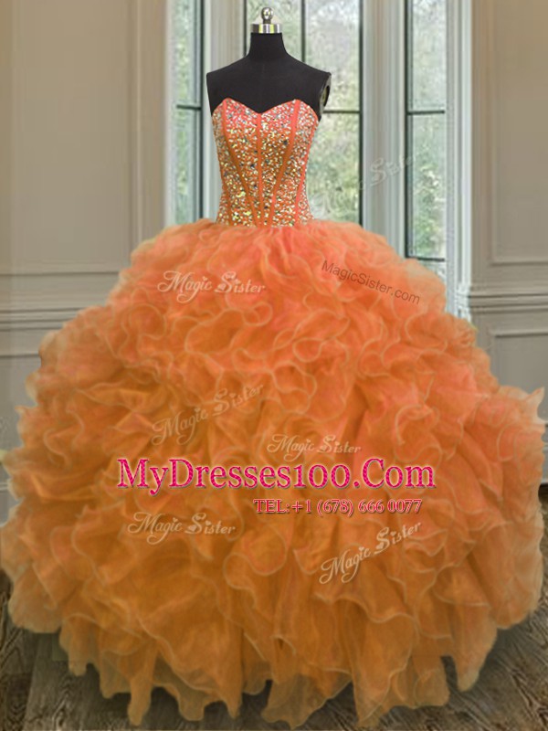 Sleeveless Lace Up Floor Length Beading and Ruffles Sweet 16 Dresses