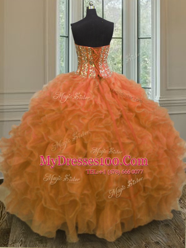 Sleeveless Lace Up Floor Length Beading and Ruffles Sweet 16 Dresses