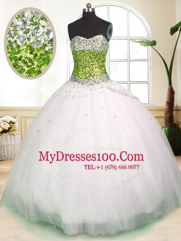 Sweetheart Sleeveless Lace Up Vestidos de Quinceanera White Tulle