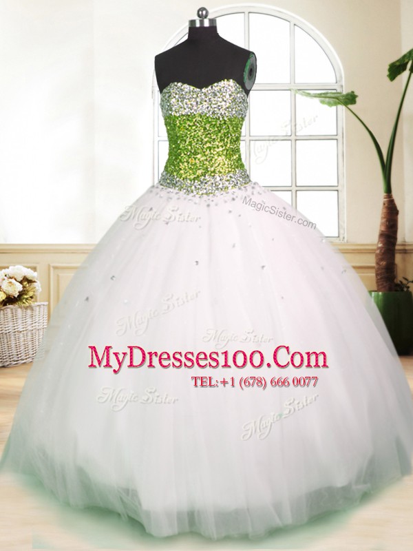 Sweetheart Sleeveless Lace Up Vestidos de Quinceanera White Tulle