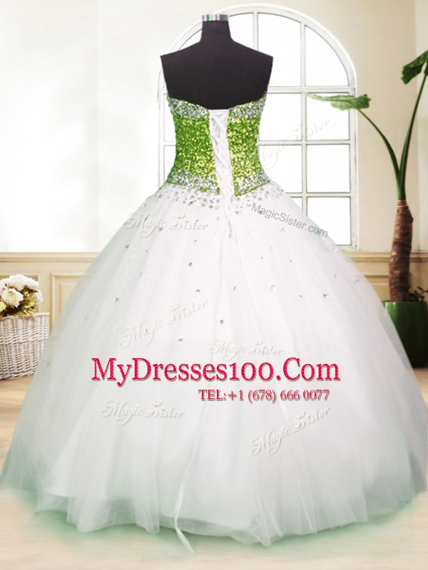 Sweetheart Sleeveless Lace Up Vestidos de Quinceanera White Tulle