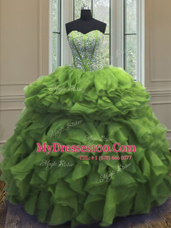 Floor Length Green Quinceanera Gowns Sweetheart Sleeveless Lace Up