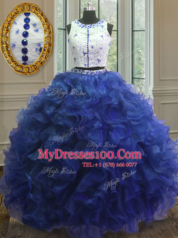 Scoop Sleeveless Appliques and Ruffles Clasp Handle Sweet 16 Dress