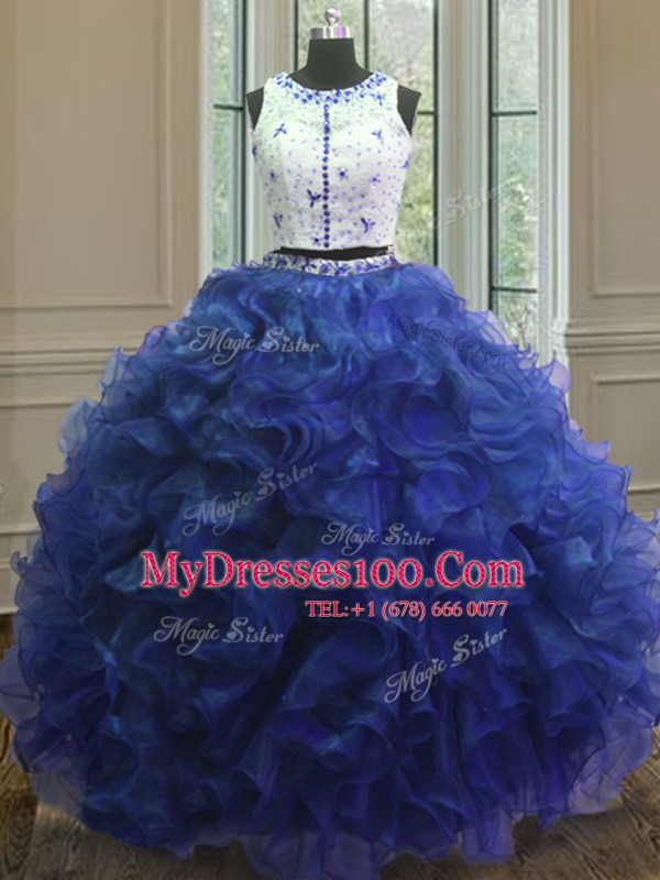 Scoop Sleeveless Appliques and Ruffles Clasp Handle Sweet 16 Dress