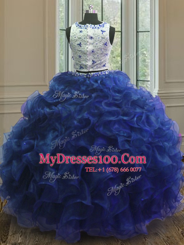 Scoop Sleeveless Appliques and Ruffles Clasp Handle Sweet 16 Dress
