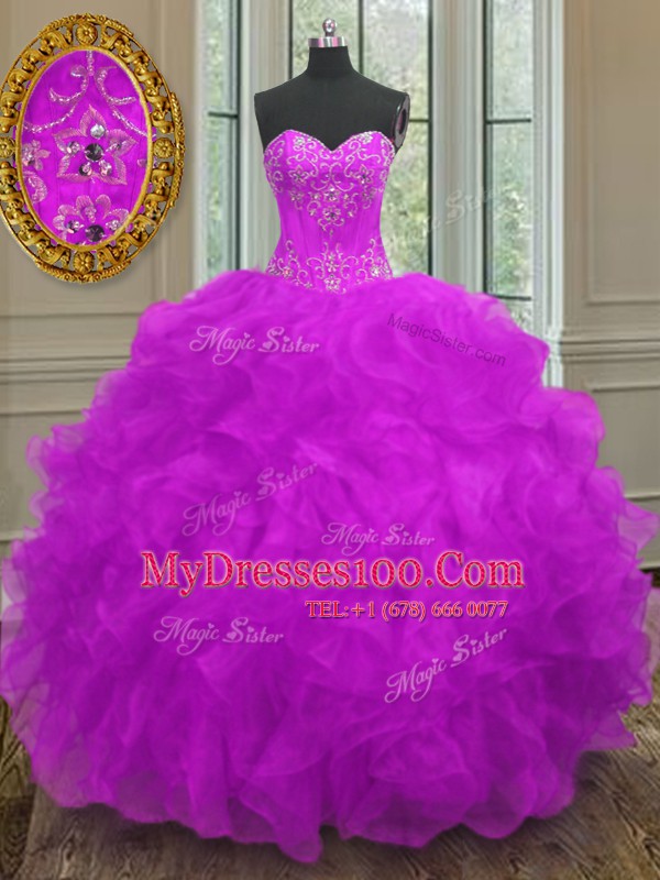 Purple Quinceanera Dresses Military Ball and Sweet 16 and Quinceanera and For with Beading and Embroidery and Ruffles Sweetheart Sleeveless Lace Up