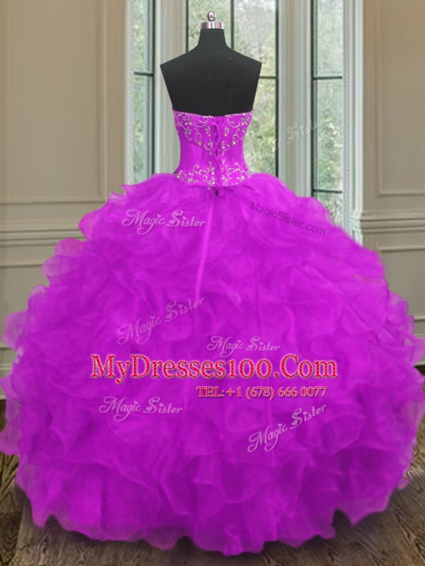 Purple Quinceanera Dresses Military Ball and Sweet 16 and Quinceanera and For with Beading and Embroidery and Ruffles Sweetheart Sleeveless Lace Up