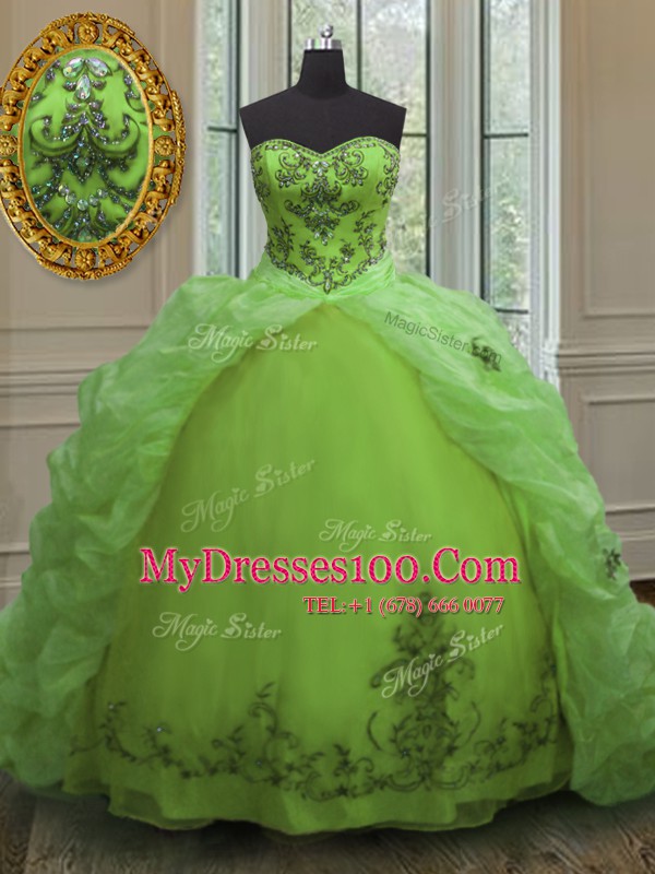 Superior Sweetheart Sleeveless Organza Quinceanera Dresses Beading and Appliques and Pick Ups Court Train Lace Up