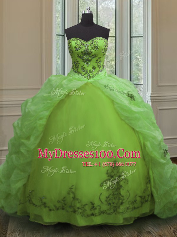 Superior Sweetheart Sleeveless Organza Quinceanera Dresses Beading and Appliques and Pick Ups Court Train Lace Up