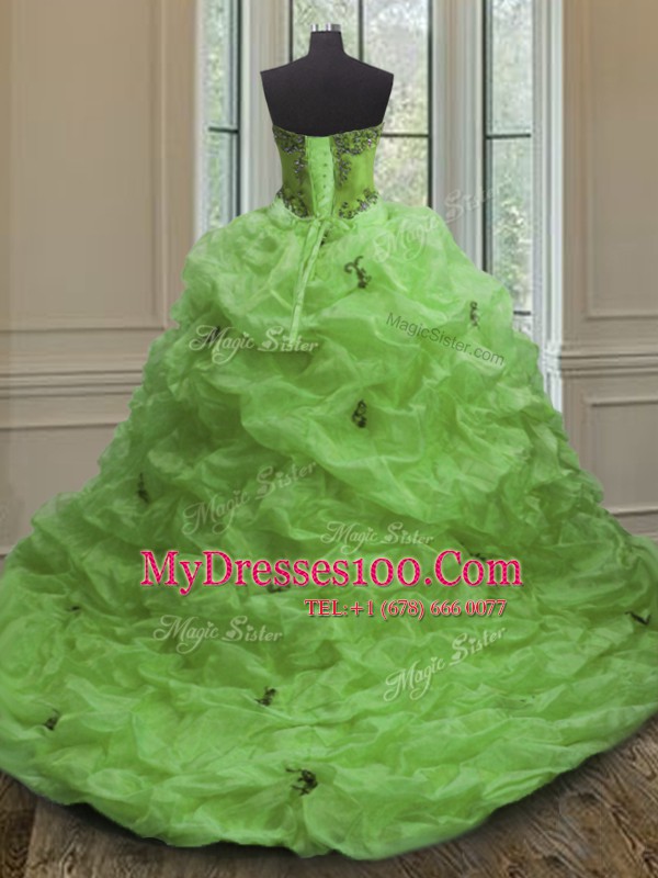 Superior Sweetheart Sleeveless Organza Quinceanera Dresses Beading and Appliques and Pick Ups Court Train Lace Up