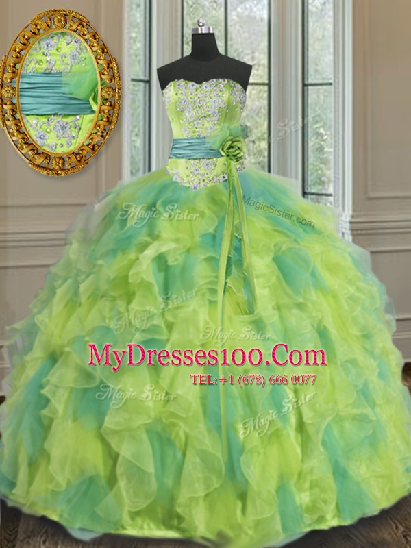 Sweetheart Sleeveless Lace Up Quinceanera Gown Multi-color Organza