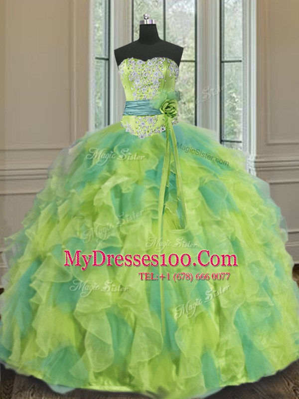 Sweetheart Sleeveless Lace Up Quinceanera Gown Multi-color Organza