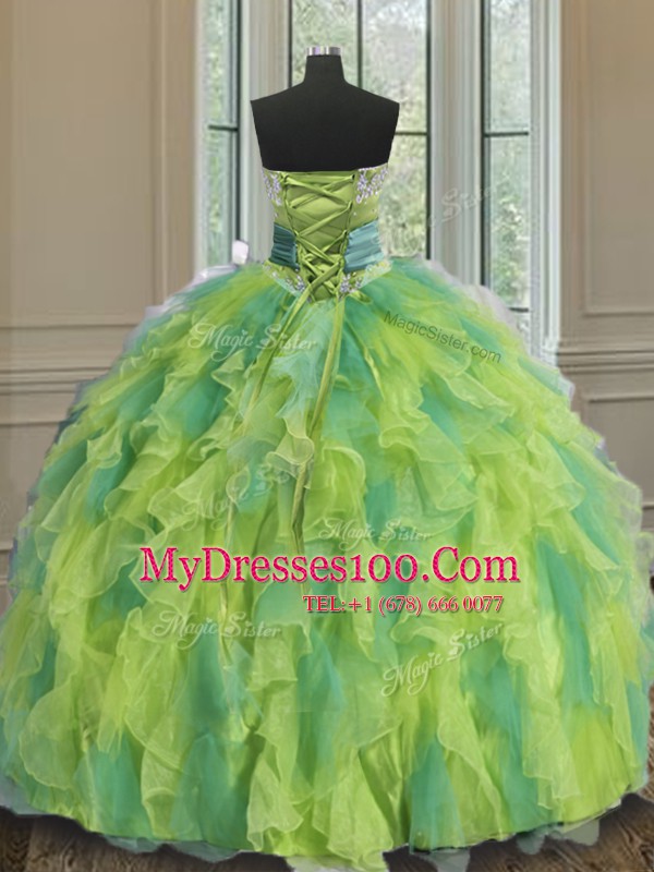Sweetheart Sleeveless Lace Up Quinceanera Gown Multi-color Organza