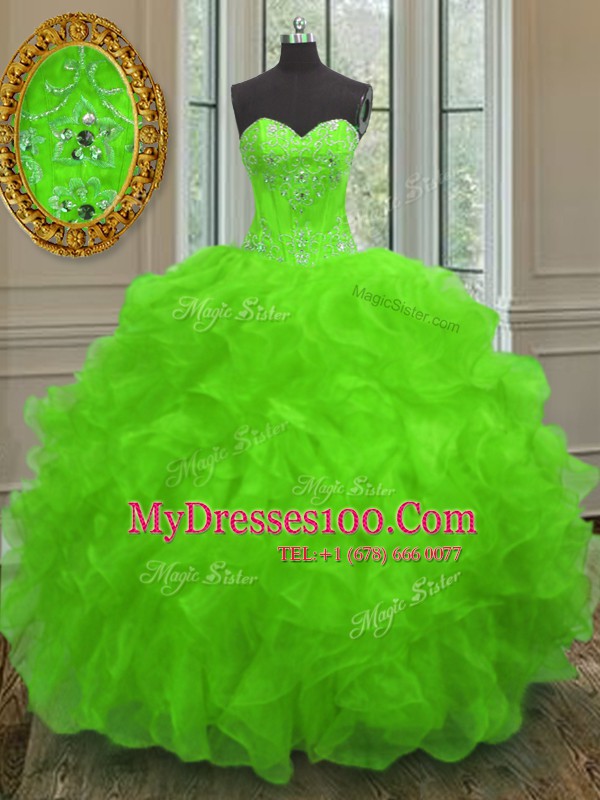 Sweetheart Lace Up Beading and Embroidery and Ruffles Quinceanera Dresses Sleeveless