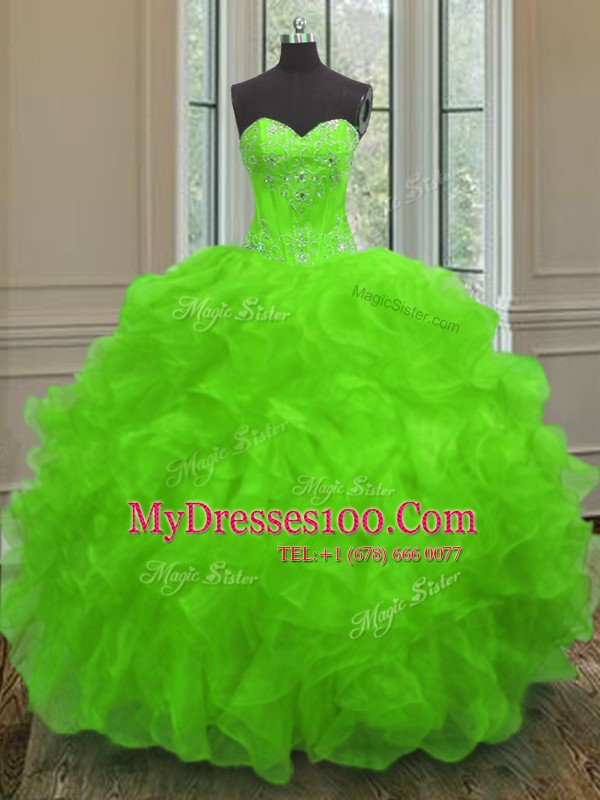Sweetheart Lace Up Beading and Embroidery and Ruffles Quinceanera Dresses Sleeveless