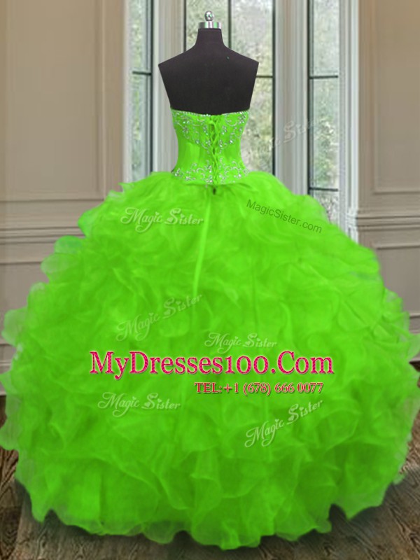 Sweetheart Lace Up Beading and Embroidery and Ruffles Quinceanera Dresses Sleeveless
